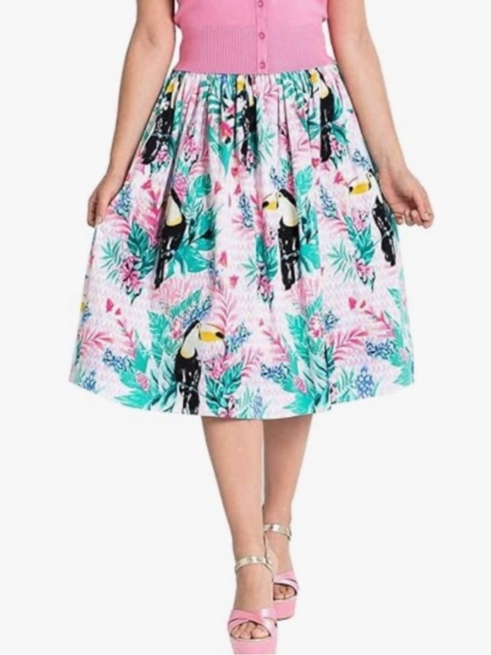 Hell Bunny Raphaella Skirt size M (UK 12) Tropical Toucan Punk Green Twirl